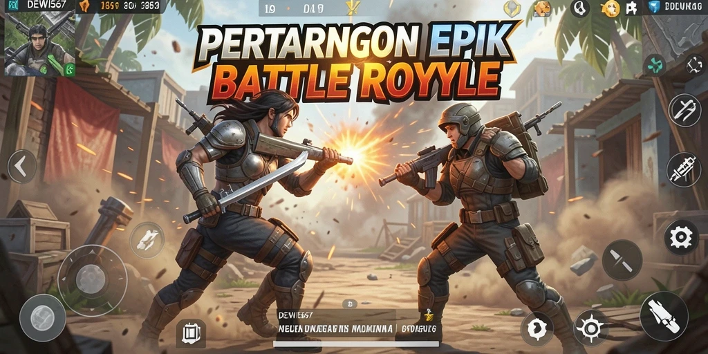 Screenshot gameplay DEWI567 yang menampilkan pertarungan Battle Royale yang mendebarkan.