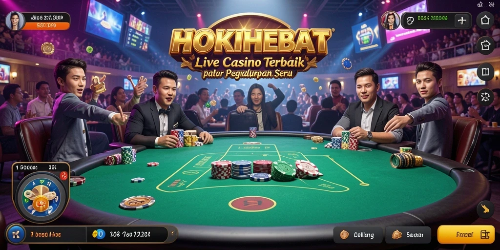 Screenshot HOKIHEBAT menampilkan dealer langsung dalam permainan kasino yang mendebarkan.