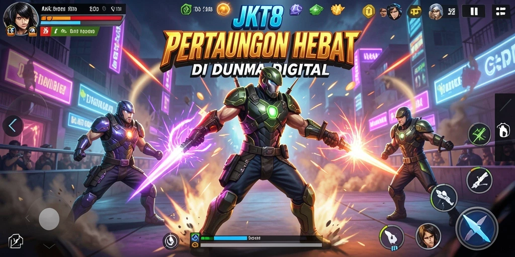 Screenshot gameplay JKT8 menunjukkan aksi pertarungan yang mendebarkan.