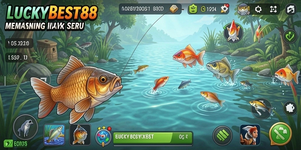 Screenshot utama LUCKYBEST88 menampilkan gameplay memancing yang mengasyikkan.