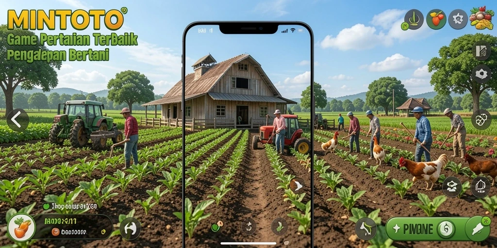 Tampilan gameplay MINTOTO yang menunjukkan aktivitas bertani yang seru.