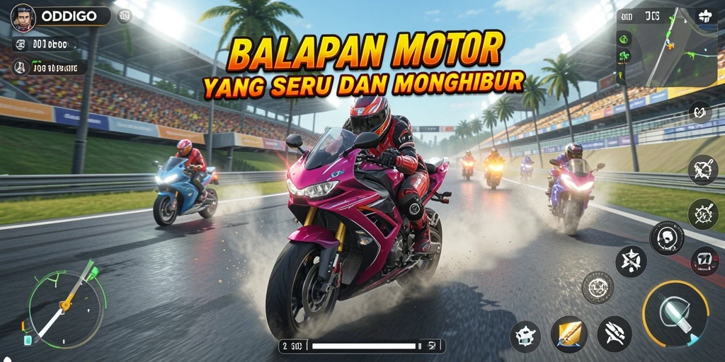 Gameplay seru ODDIGO dengan balapan motor yang cepat dan mendebarkan.
