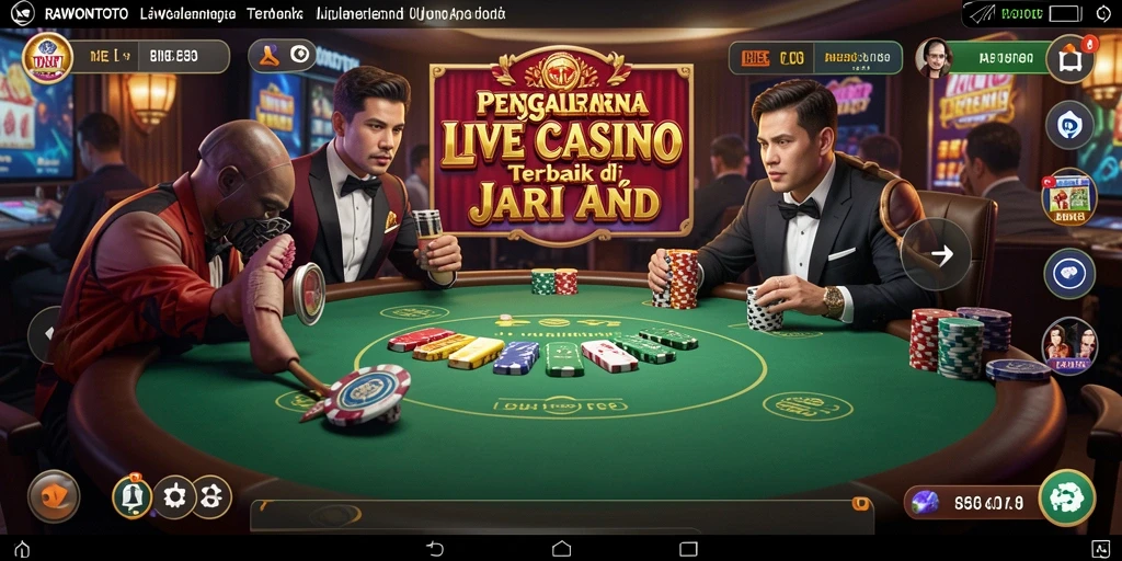 Screenshot menunjukkan dealer profesional dan suasana Live Casino yang menarik.