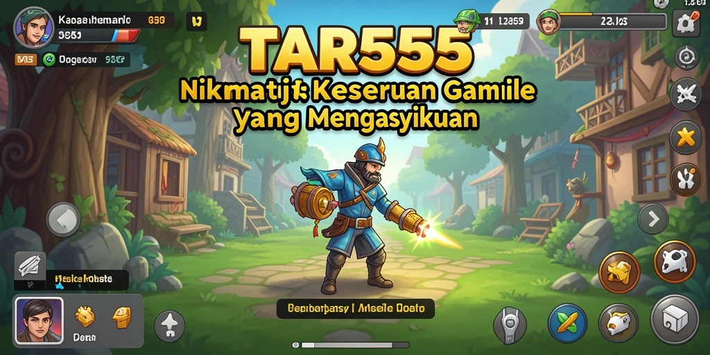 Tampilan gameplay TAR555 dengan banyak karakter dan aktivitas mengasyikkan.