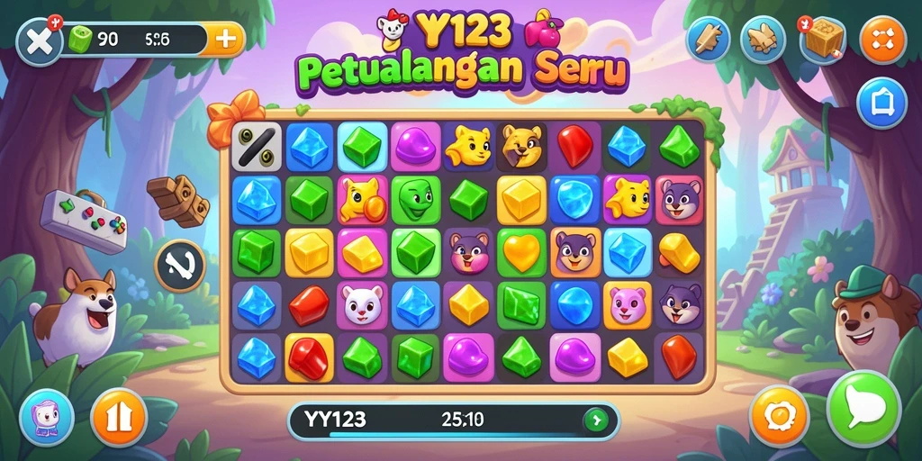 Gameplay seru YY123 dengan kombinasi match-3 penuh warna.